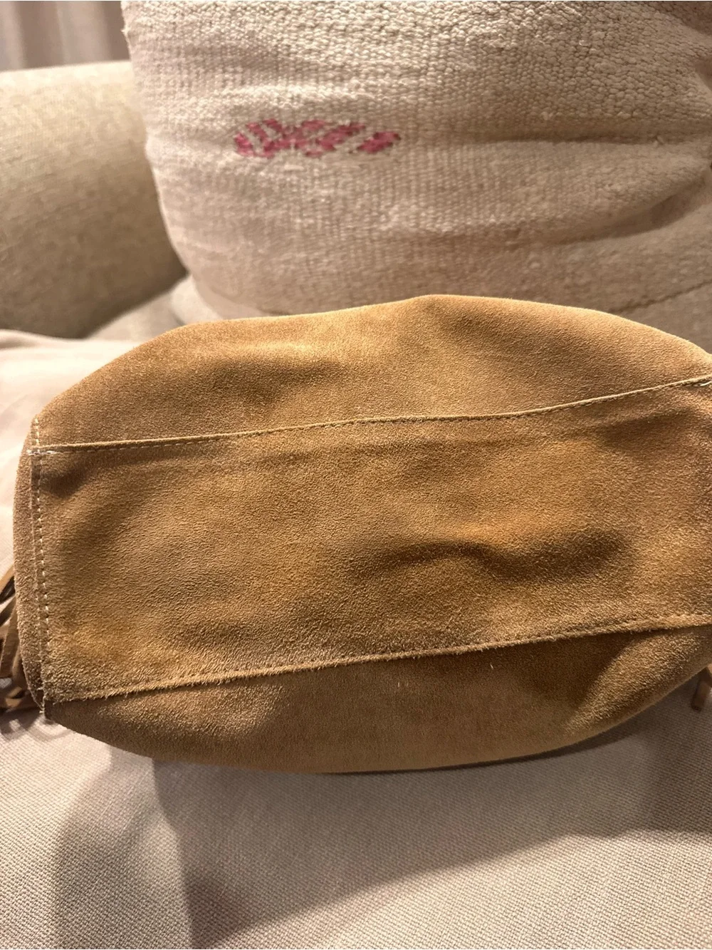 Vintage The Limited Suede Fringe Shoulder Bag Tan Camel Boho Western Tote